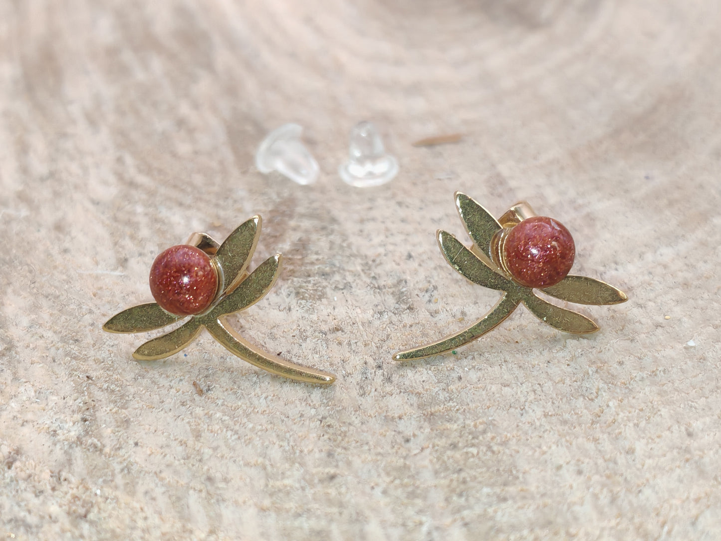 Clous d'oreille - Libellules dorées