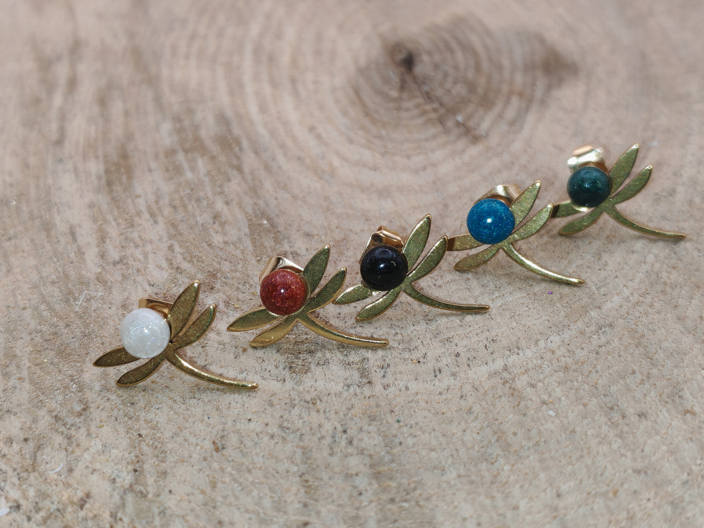 Clous d'oreille - Libellules dorées