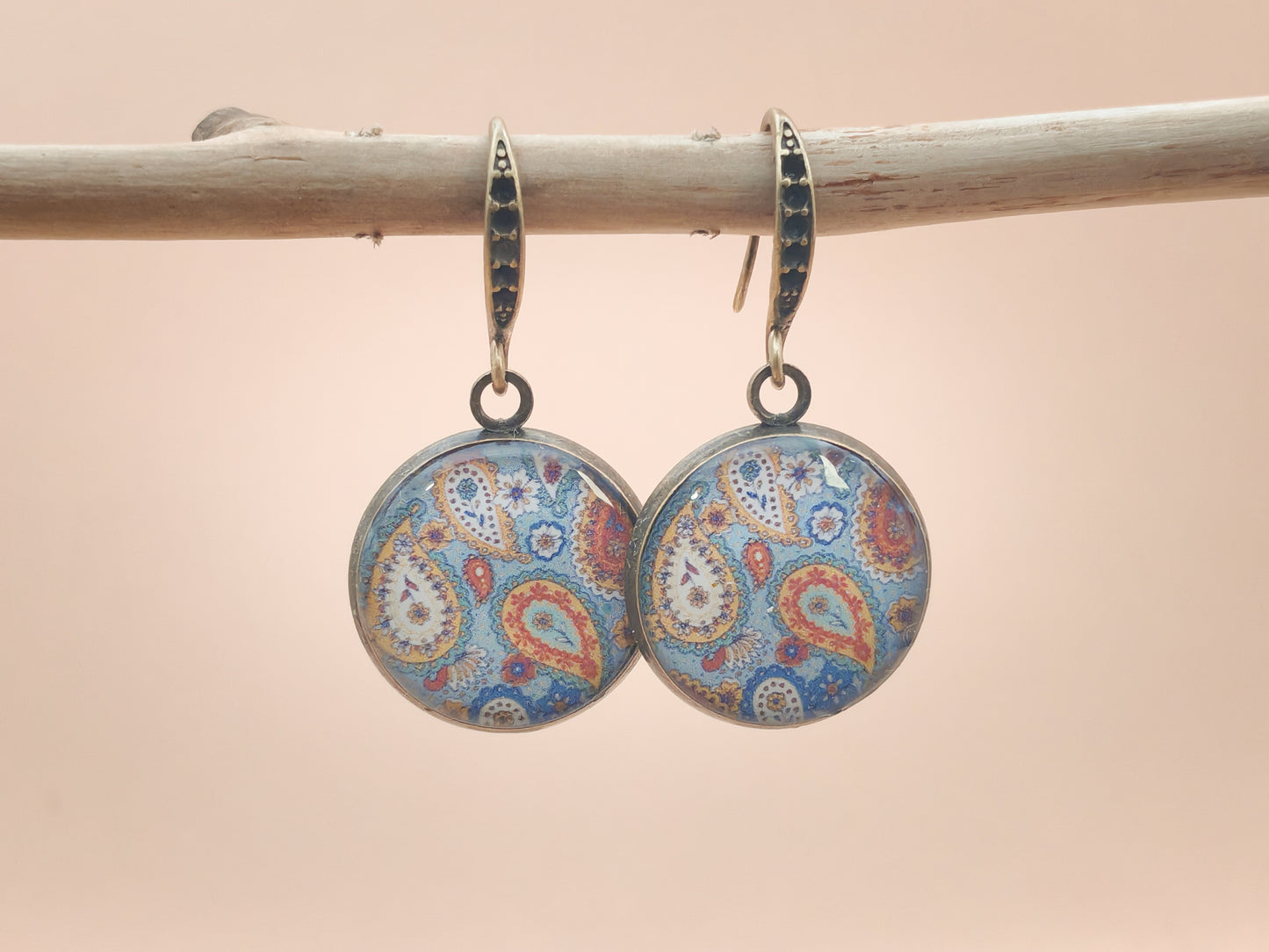 Boucles d’oreilles – Cachemire bleu et feu