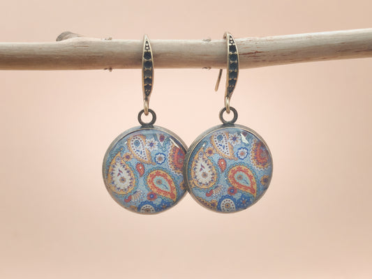 Boucles d’oreilles – Cachemire bleu et feu
