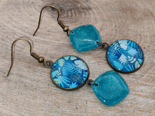 Boucles d’oreilles asymétriques – Feuillages lagon