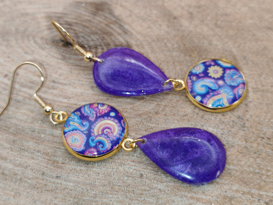 Boucles d’oreilles asymétriques – Volutes améthyste