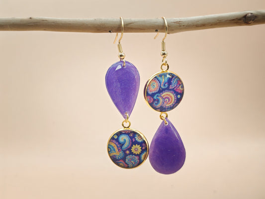 Boucles d’oreilles asymétriques – Volutes améthyste