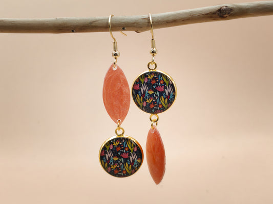 Boucles d’oreilles – Feuillages rosés scintillants