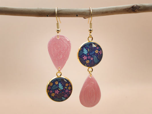 Boucles d’oreilles asymétriques – Jardin rosé