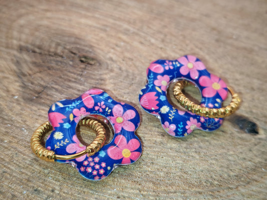 Boucles d’oreilles / Pampilles – Fleur réversible floraison rose
