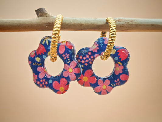 Boucles d’oreilles / Pampilles – Fleur réversible floraison rose