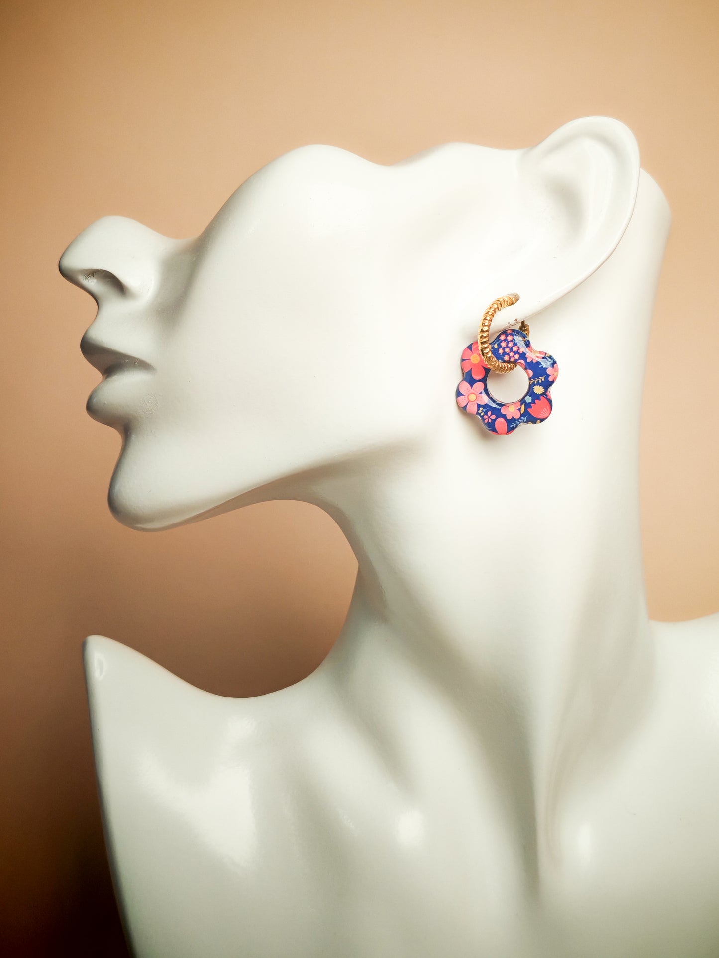 Boucles d’oreilles / Pampilles – Fleur réversible floraison rose