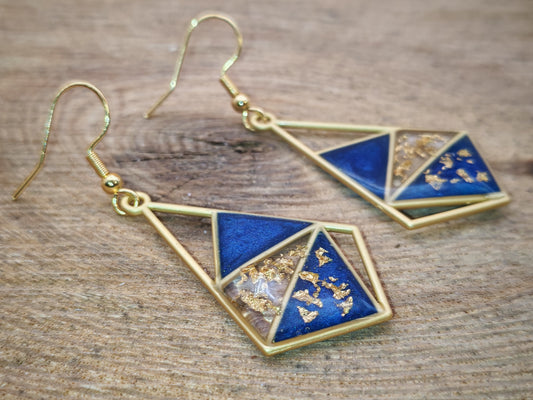 Boucles d’oreilles – Géométrie bleu nuit & éclats dorés