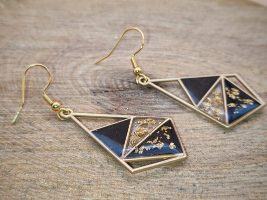 Boucles d’oreilles – Géométrie noire & éclats dorés