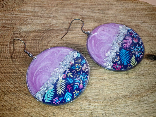 Boucles d’oreilles pendantes – Éclats lavande et jardin nocturne