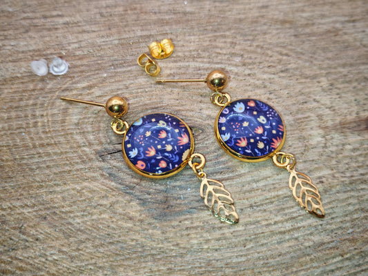 Boucles d'oreilles – Jardin étoilé et feuille dorée
