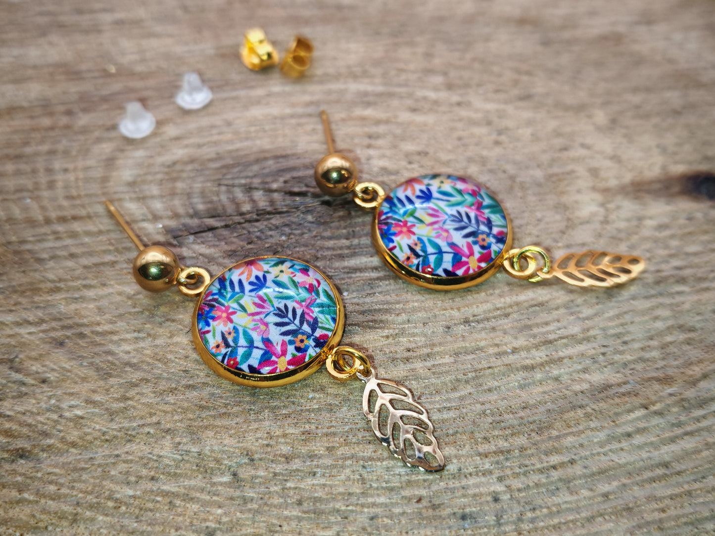 Boucles d'oreilles – Prairie lumineuse et feuille dorée