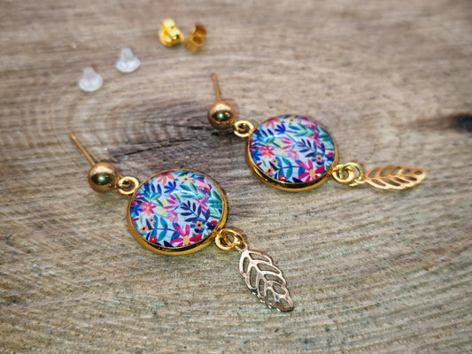Boucles d'oreilles – Prairie lumineuse et feuille dorée