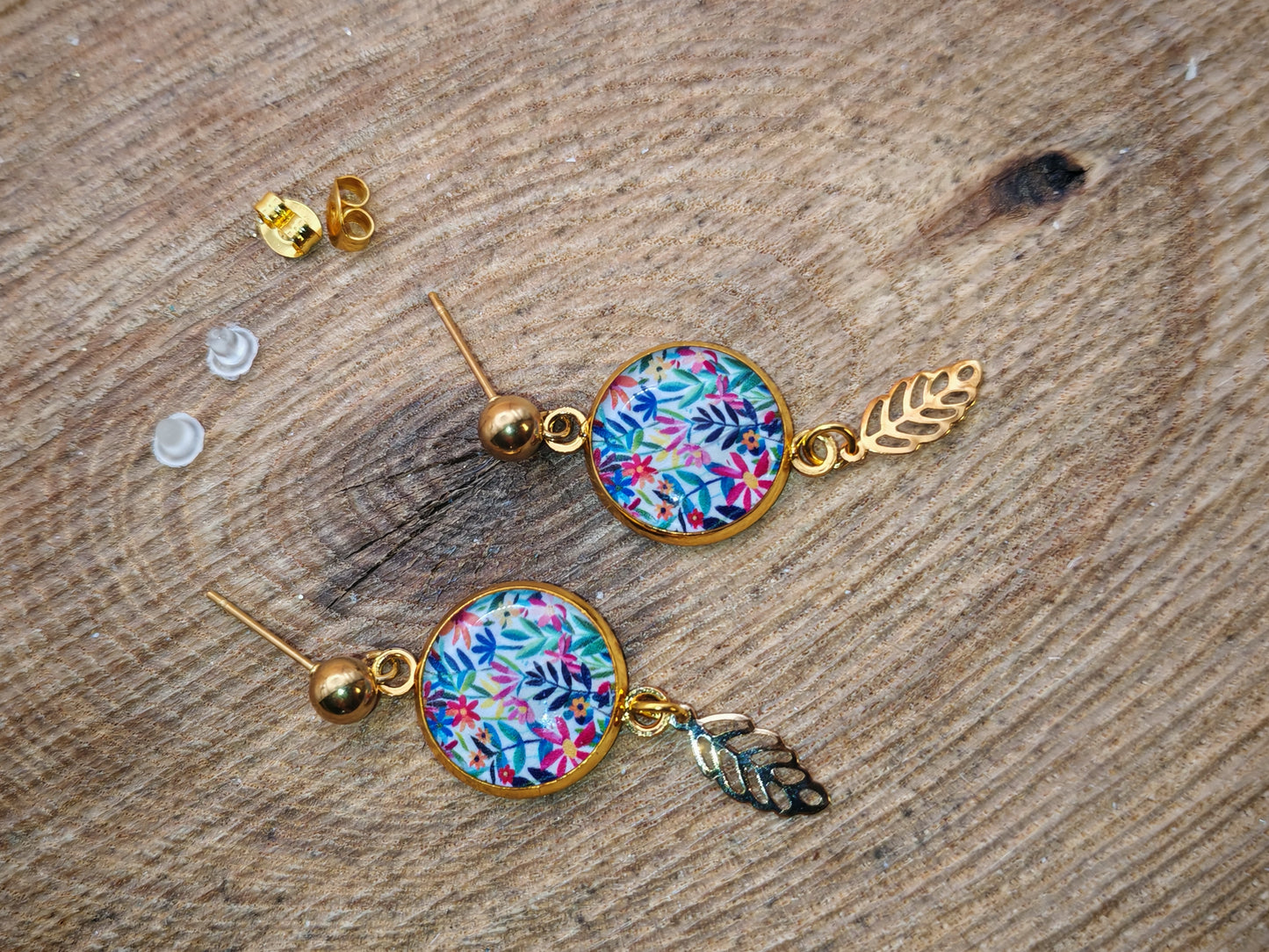 Boucles d'oreilles – Prairie lumineuse et feuille dorée