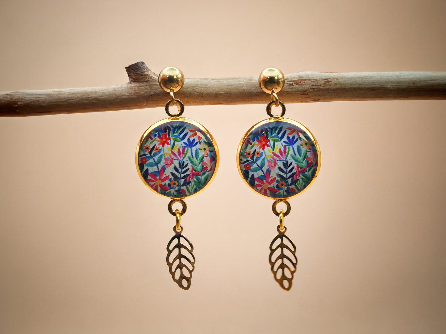 Boucles d'oreilles – Prairie lumineuse et feuille dorée