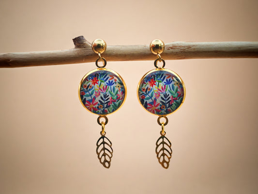 Boucles d'oreilles – Prairie lumineuse et feuille dorée