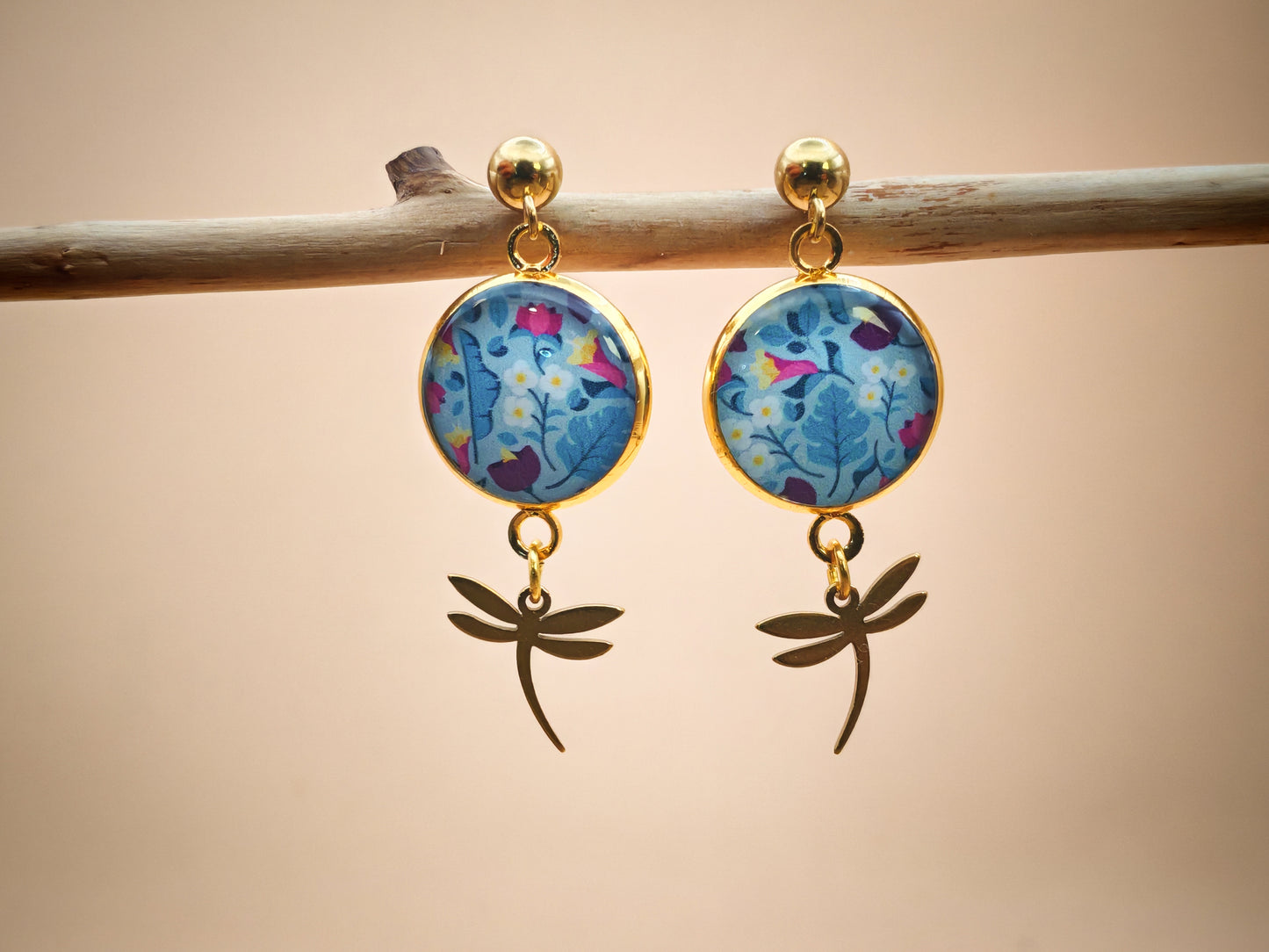 Boucles d'oreilles – Brise turquoise et libellule dorée