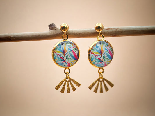 Boucles d'oreilles – Feuillage pastel et éclat doré
