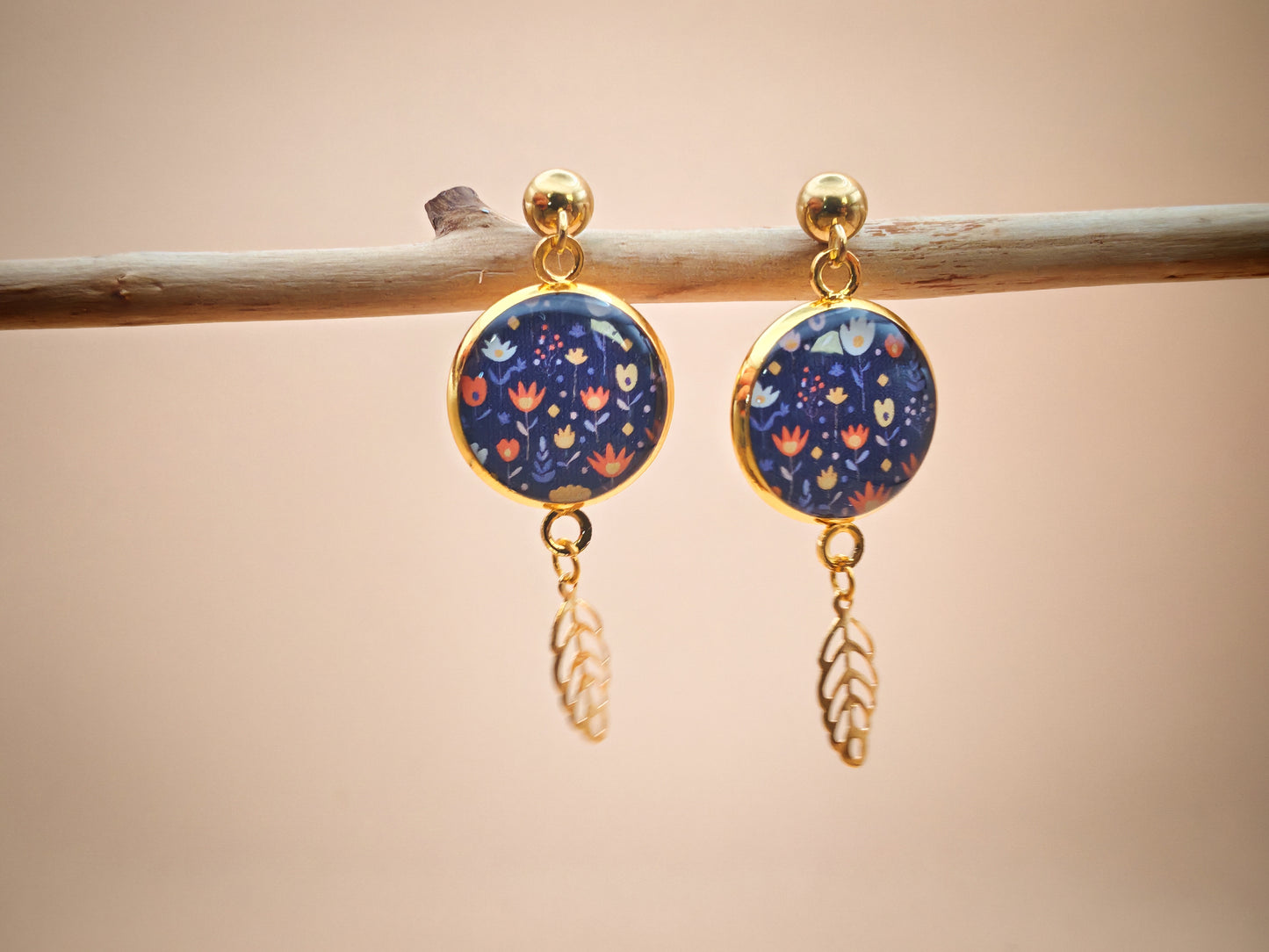 Boucles d'oreilles – Jardin étoilé et feuille dorée