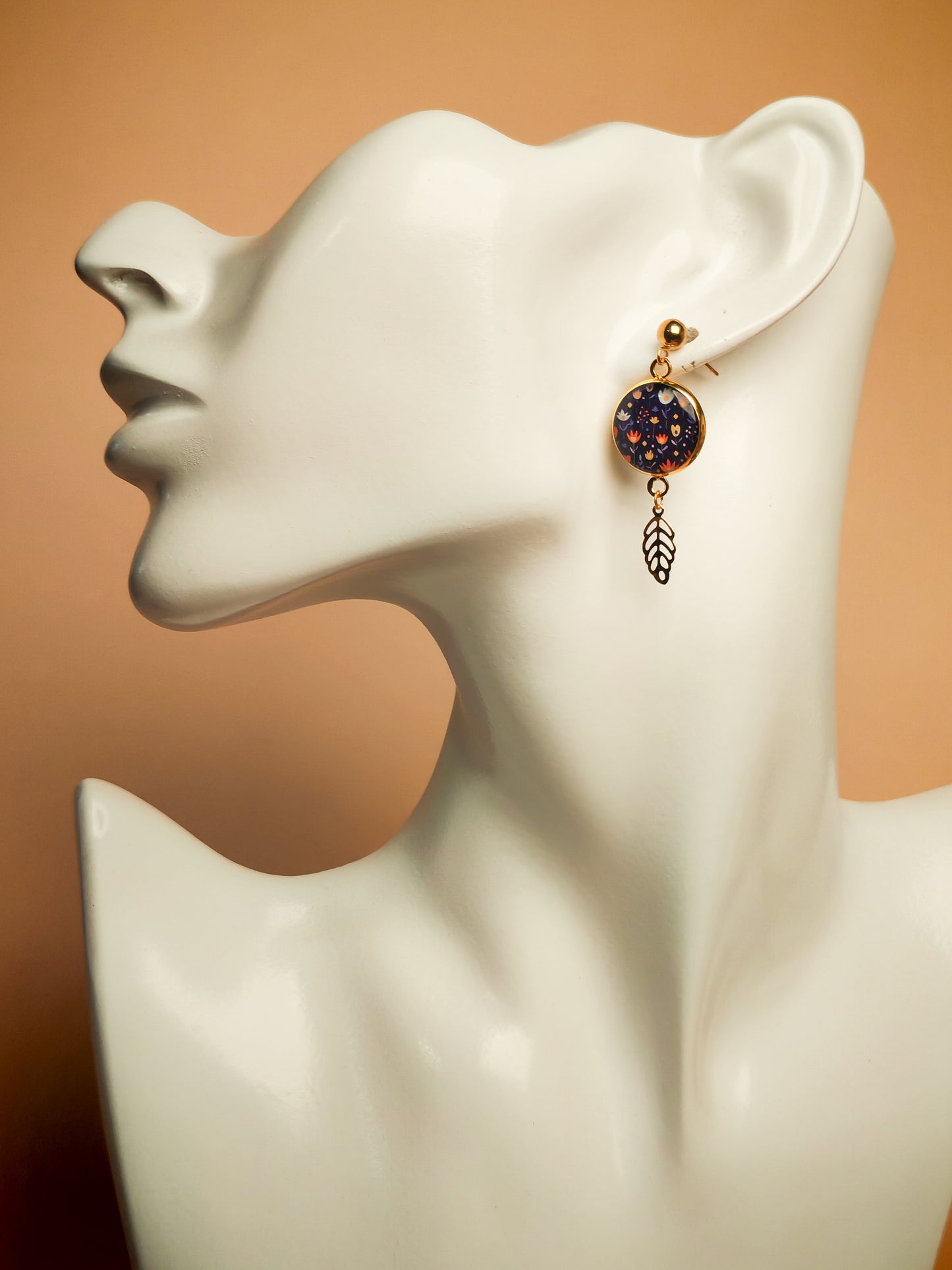 Boucles d'oreilles – Jardin étoilé et feuille dorée