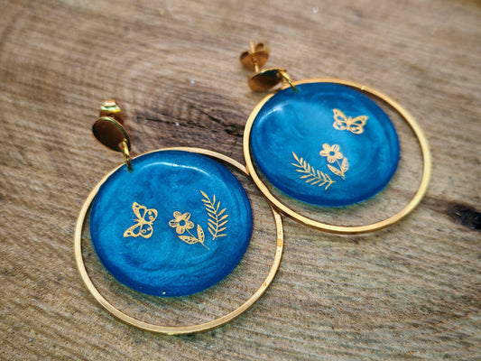 Boucles d’oreilles – Jardin doré sur bleu profond