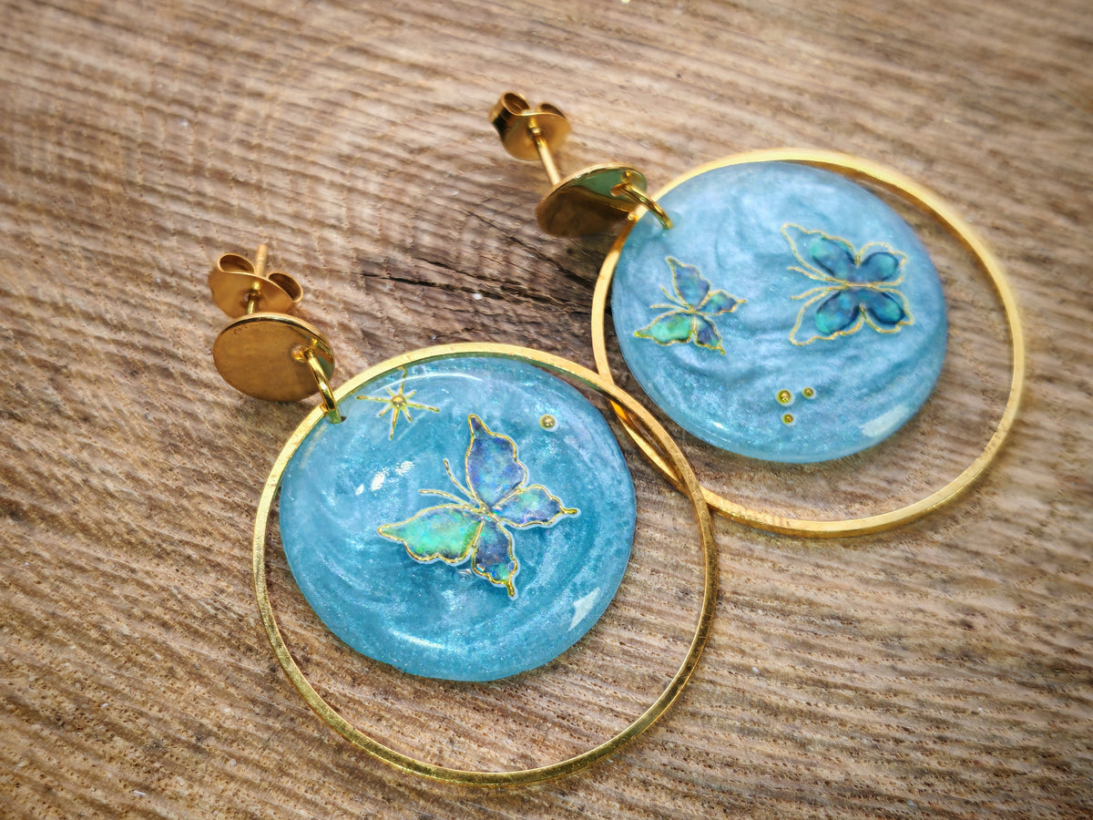Boucles d’oreilles – Papillons d’eau et ciel nacré