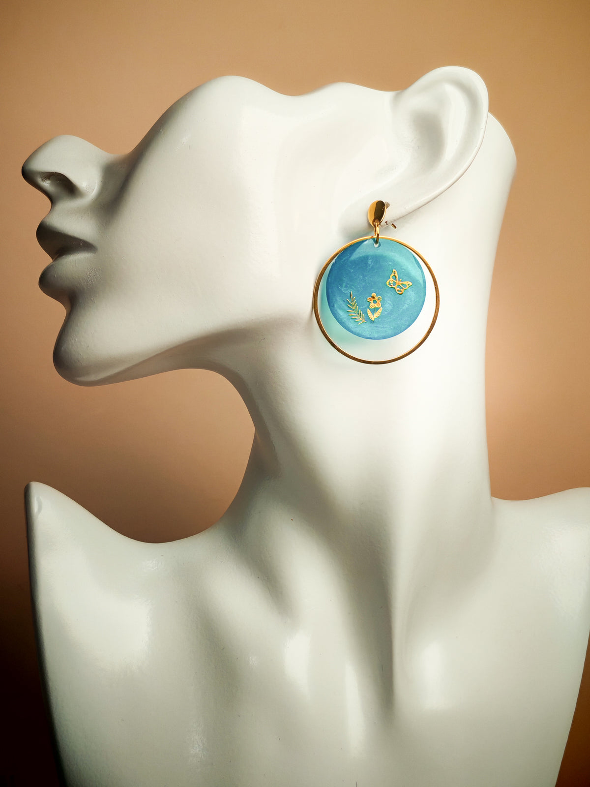 Boucles d’oreilles – Jardin doré sur bleu profond