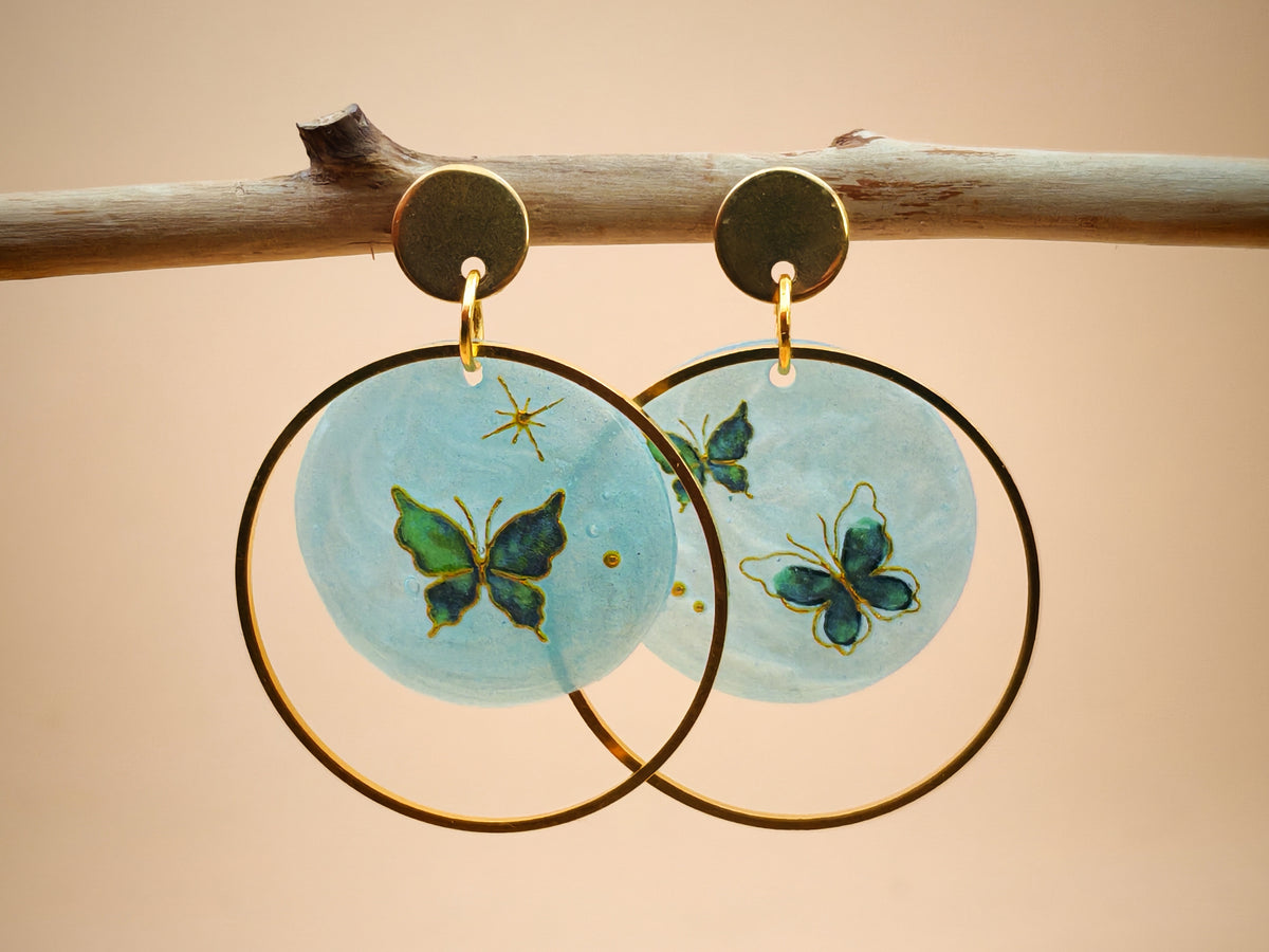 Boucles d’oreilles – Papillons d’eau et ciel nacré