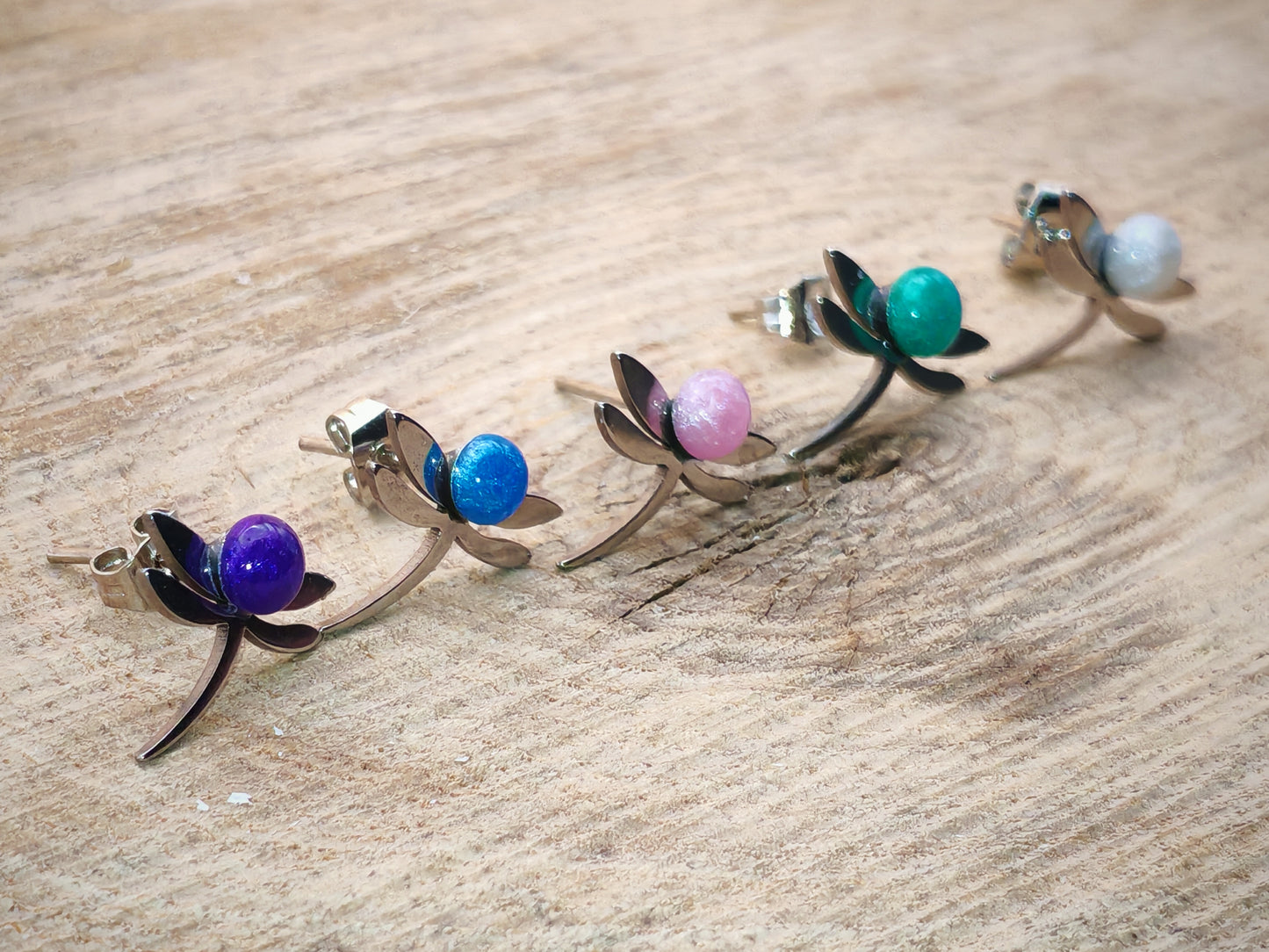 Clous d'oreille - Libellules argentées