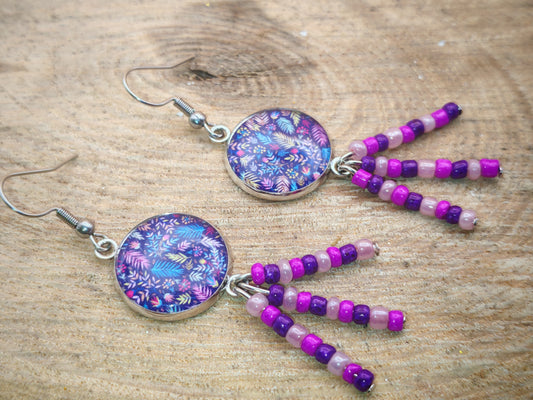 Boucles d’oreilles – Feuillages irisés et éclats violets