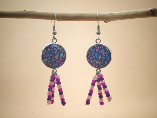 Boucles d’oreilles – Feuillages irisés et éclats violets