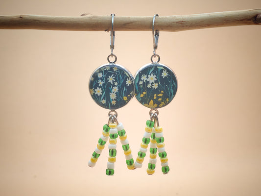 Boucles d’oreilles – Fleurs sauvages et éclats végétaux