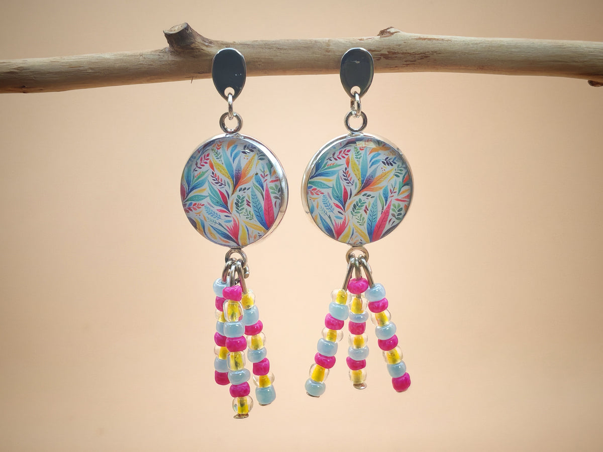 Boucles d’oreilles – Feuilles pastel et éclats lumineux