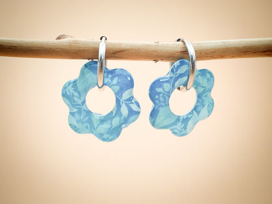 Boucles d’oreilles / Pampilles – Fleur bleu lagon