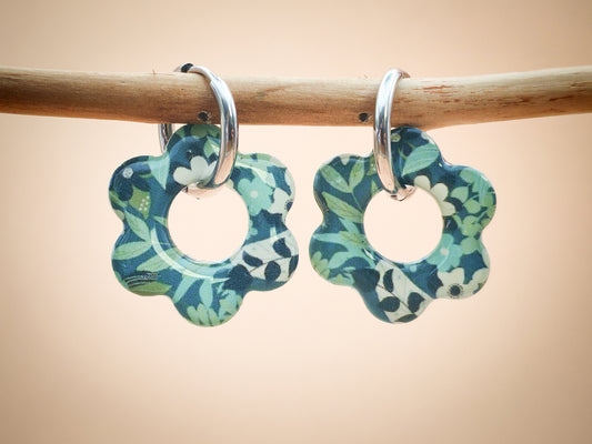 Boucles d’oreilles / Pampilles – Fleur feuillage profond