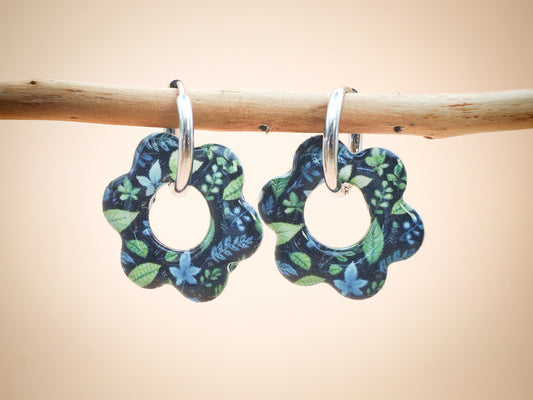Boucles d’oreilles / Pampilles – Fleur jungle nocturne