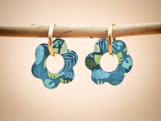 Boucles d’oreilles / Pampilles – Fleur feuillage profond