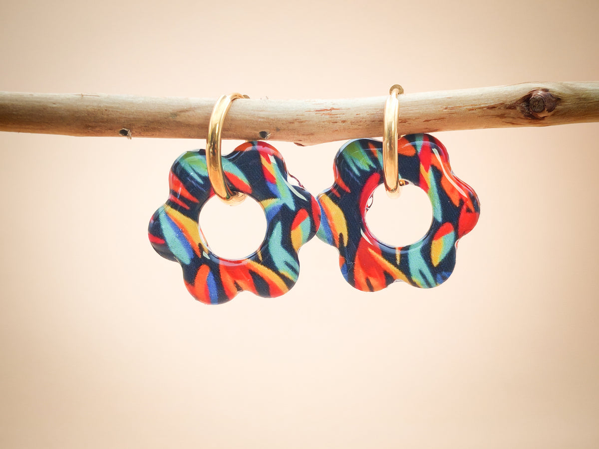 Boucles d’oreilles / Pampilles – Fleur éclats néon multicolores