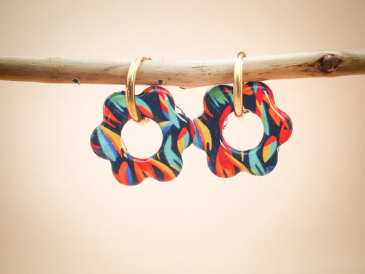 Boucles d’oreilles / Pampilles – Fleur éclats néon multicolores