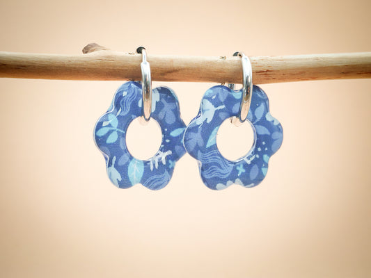 Boucles d’oreilles / Pampilles – Fleur bleu aquatique