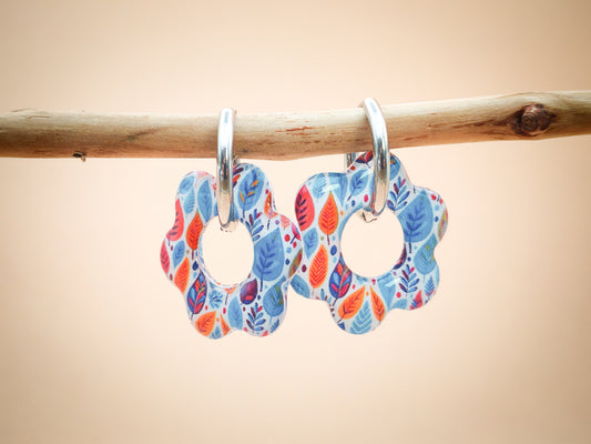 Boucles d’oreilles / Pampilles – Fleur feuillage coloré