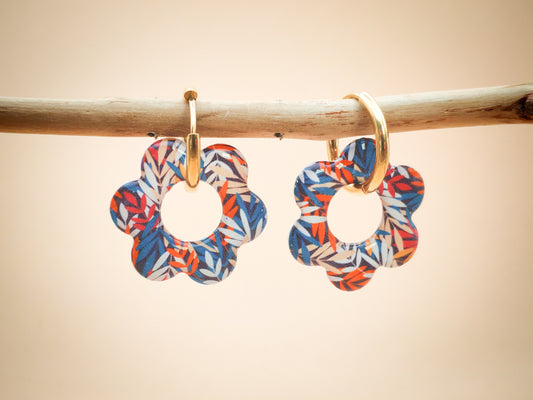 Boucles d’oreilles / Pampilles – Fleur végétale aux éclats multicolores