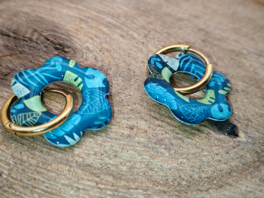 Boucles d’oreilles / Pampilles – Fleur feuillage profond