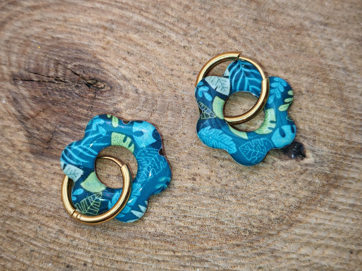 Boucles d’oreilles / Pampilles – Fleur feuillage profond