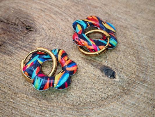Boucles d’oreilles / Pampilles – Fleur éclats néon multicolores