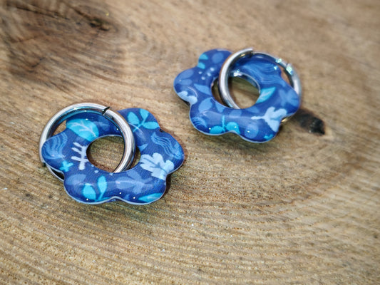 Boucles d’oreilles / Pampilles – Fleur bleu aquatique