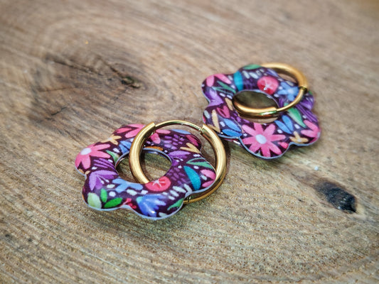 Boucles d’oreilles / Pampilles – Fleur florale aux nuances violine