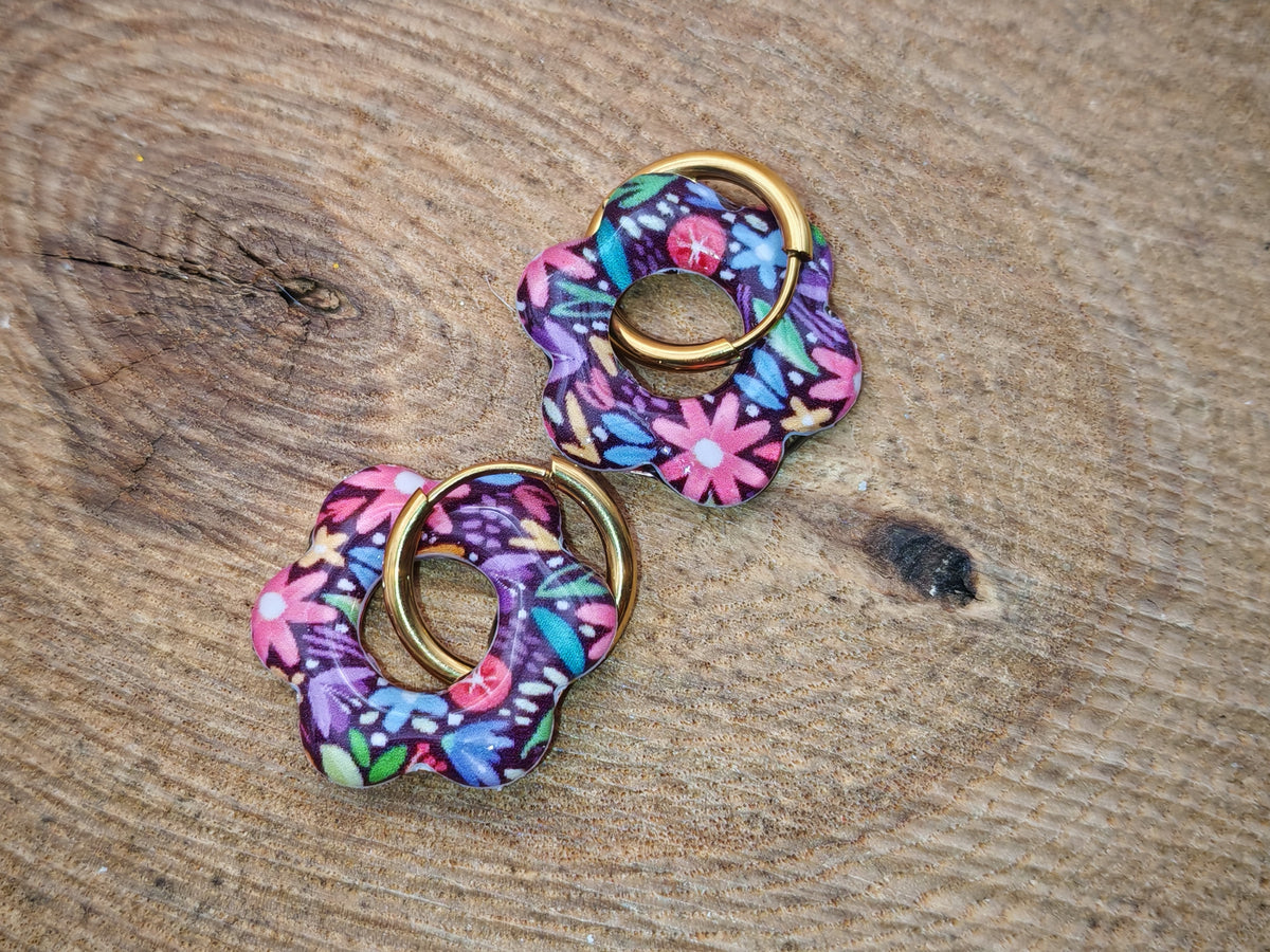 Boucles d’oreilles / Pampilles – Fleur florale aux nuances violine