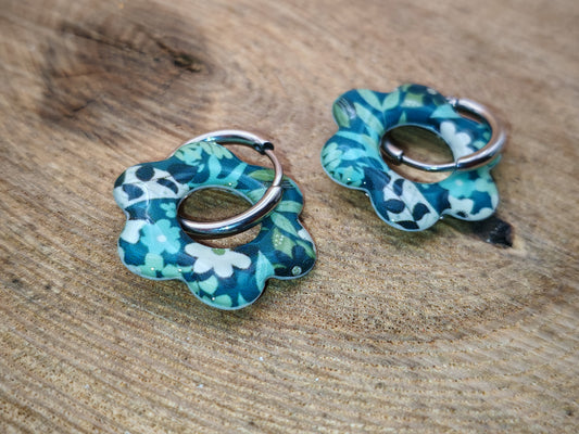 Boucles d’oreilles / Pampilles – Fleur feuillage profond